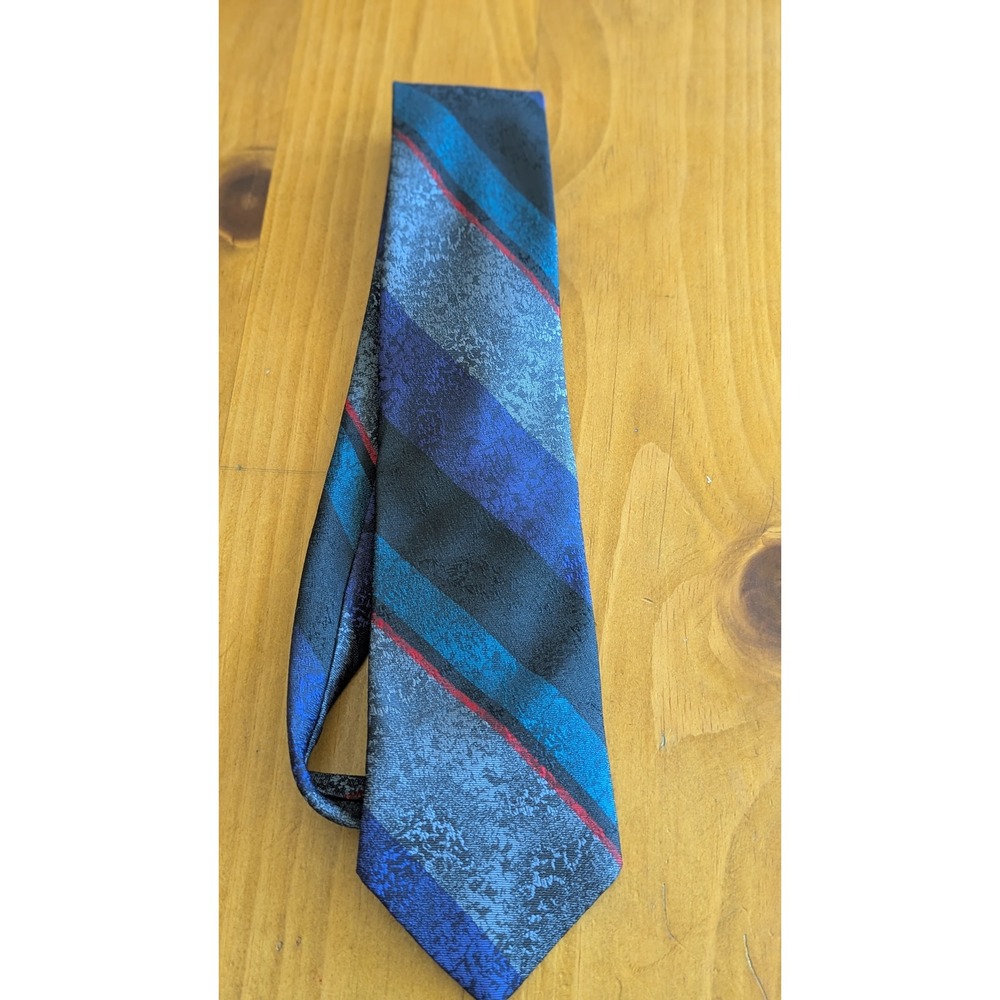 Vintage 90s‎ Windridge Mens Blue Black Teal Textured Diagonal Stripe Necktie